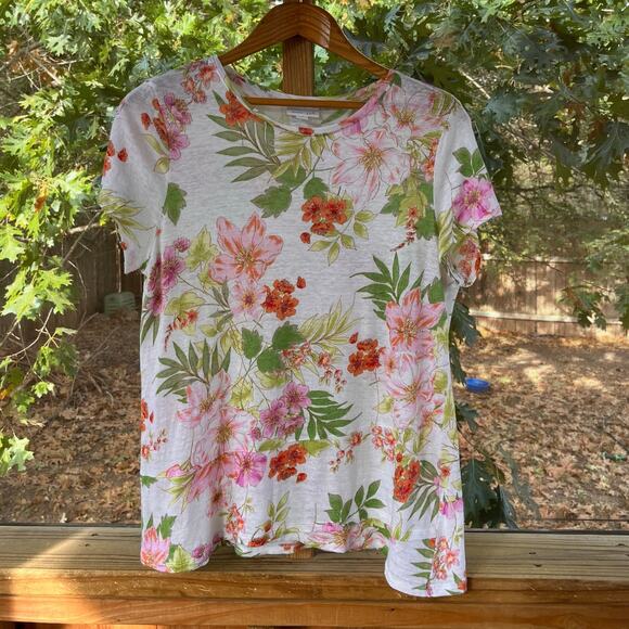 J. Jill Women's 100% Linen Colorful Floral Print Tee Size M - Picture 2 of 9
